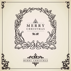 Christmas wreath card vector.