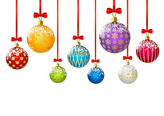 Color Christmas balls on white background