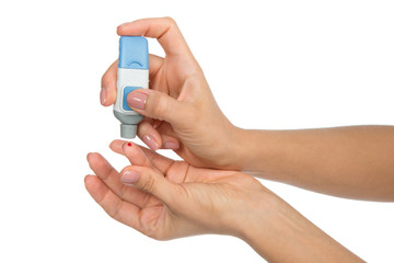 Fototapeta premium Flesh blood diabetes patient finger to make glucose level blood