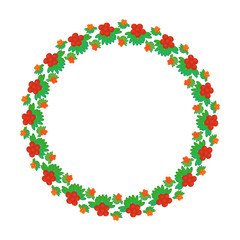 Round floral design element of leaves and berries. Traditional U