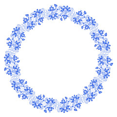 National Russian painting. Gzhel. Round floral design element. V