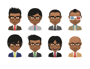 young indian men wearing suit and glasses avatar set