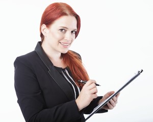 Fototapeta premium young business woman with clipboard in her hand