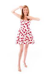 model isolated on plain background hand gesture framing focusing