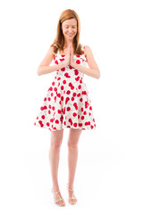 model isolated on plain background praying wishing