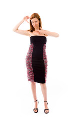 model isolated on plain background hand gesture framing focusing