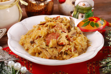 sauerkraut with mushrooms and sausage for christmas