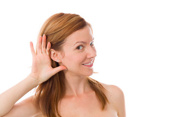 Fototapeta premium model isolated on plain background listening paying attention