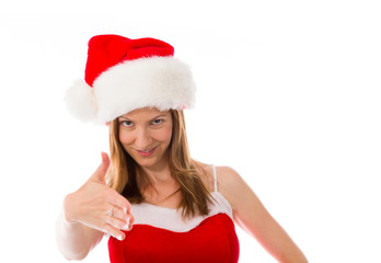 model isolated on plain background greetings hand shake