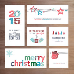 Flat design Christmas and New Year greeting card templates