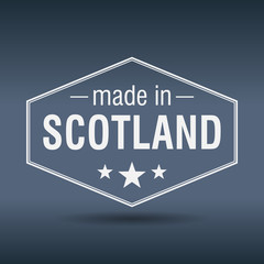 made in Scotland hexagonal white vintage label