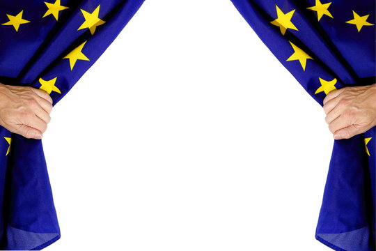 Vorhang auf, EU Kasperltheater, europäische Union, Männer Hände