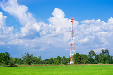 Fototapeta na wymiar Telecommunication Radio Antenna and Satelite Tower with blue sky