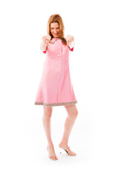 Fototapeta premium model isolated on plain background fingers pointing to camera