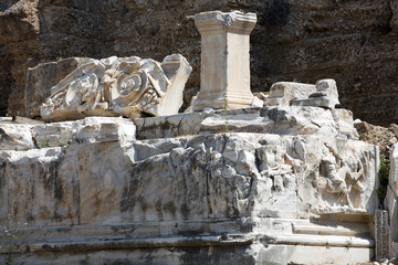 The ruins of  ancient Roman amphitheatre in Side. Turkey