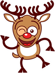 Sweet Xmas reindeer smiling and winking