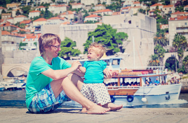 father and little daughter on vacation in Europe