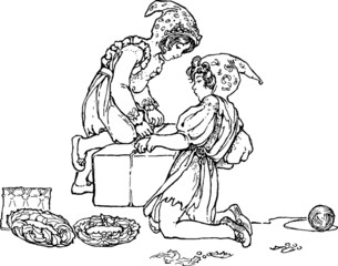 Vintage illustration Christmas elfs Santa's Helper