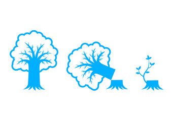 Blue tree icons on white background