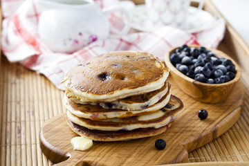 Pancakes with cottage cheese and blueberries