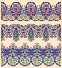 seamless ethnic floral paisley stripe pattern, border set