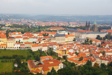 Fototapeta na wymiar Views over Prague from the height of Petrin Hill.