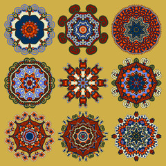 Circle lace ornament, round geometric doily pattern collection