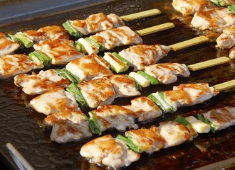 Grilled sticks with marinated chicken for barbeque