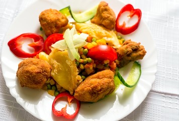 Food on white tablecloth