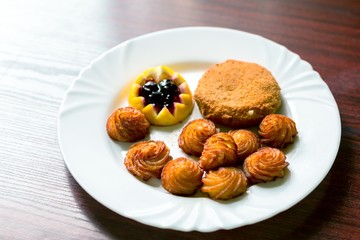 Delicious food on white plate