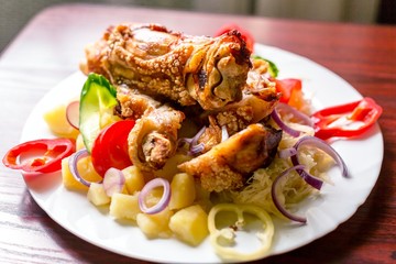 Delicious food on white plate