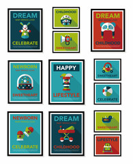 Baby poster flat banner design flat background set, eps10