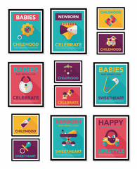 Baby poster flat banner design flat background set, eps10