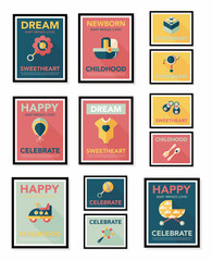 Baby poster flat banner design flat background set, eps10