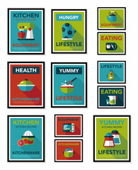 Kitchenware poster flat banner design flat background set, eps10