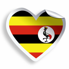 Heart sticker with flag of Uganda isolated on white