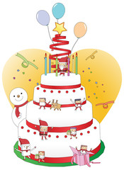 Christmas cake concept line illustration