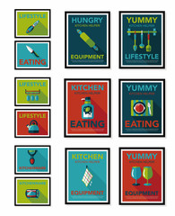 Kitchenware poster flat banner design flat background set, eps10