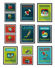 School poster flat banner design flat background set, eps10