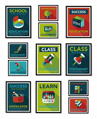 School poster flat banner design flat background set, eps10