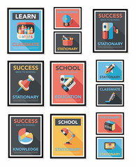 School poster flat banner design flat background set, eps10