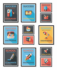 School poster flat banner design flat background set, eps10