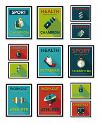 Fototapeta premium Sport poster flat banner design flat background set, eps10