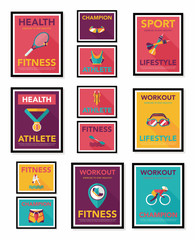 Sport poster flat banner design flat background set, eps10