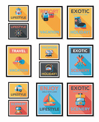 Travel poster banner design flat background set, eps10
