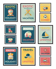 Travel poster banner design flat background set, eps10