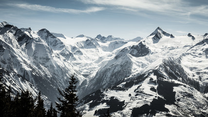Fototapeta na wymiar Mountain ski slope with beautiful view in the backgrounds (Alps 