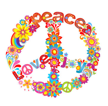Peace flower symbol with hippie symbolic