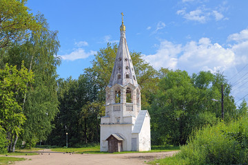 Fototapeta na wymiar Belfry of Presentation of the Virgin Mary Church in Bezhetsk