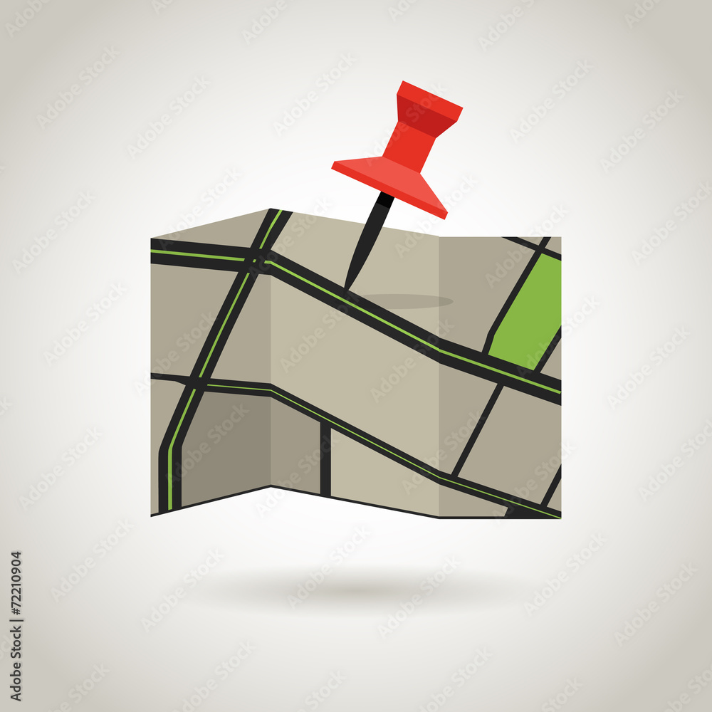 Poster map and a red pin. guidence concept